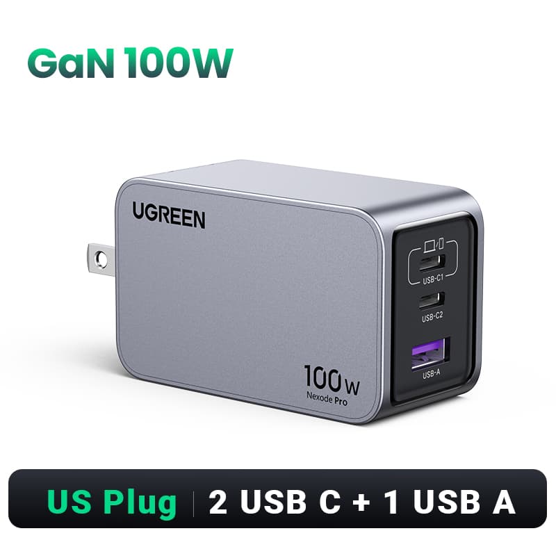 【Nexode Pro】UGREEN GaN 100W 2 USB-C 1 USB-A Fast Charger Adapter for Laptop Tablet Cellphones Support SFC 2.0 SAMSUNG 45W Fast Charge