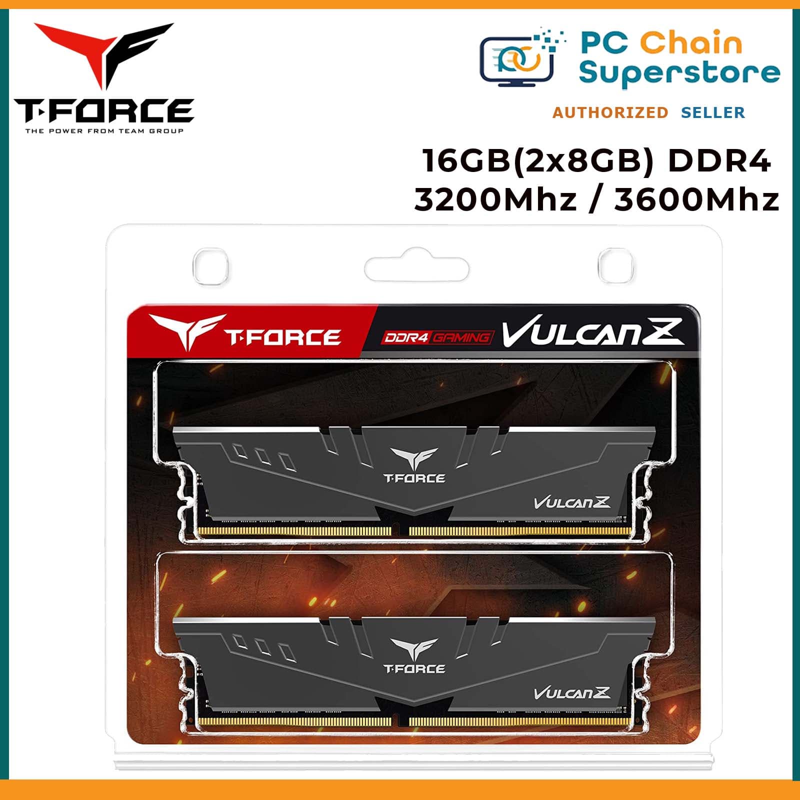 Team Group T-Force Vulcan Z 8GB (1x8GB) / 16GB (8GBx2) / 32GB(2x16GB) 3200mhz CL16 / 3600Mhz CL18 DDR4 DIMM Gaming Memory RAM for Desktop