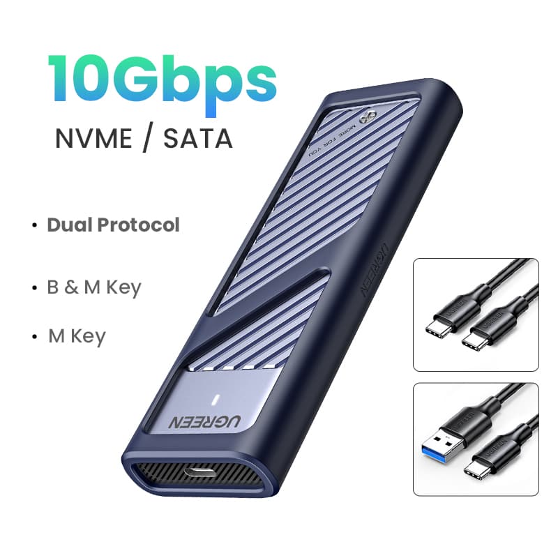 UGREEN M.2 NVMe SATA SSD Case Enclosure Adapter, 10Gbps USB 3.2 Gen2, USB C External Enclosure Supports M and M&B Keys and Size 2230 /2242 /2260 /2280 SSDs