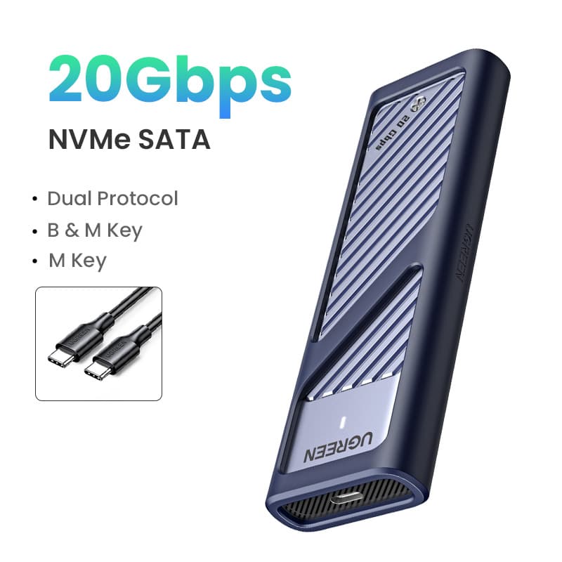 UGREEN 20Gbps M.2 NVMe PCIe SSD Case USB 3.2 Gen2 Compatible with M and B&M Keys Model: 35576 HDD Enclosure 【SSD Not Included】