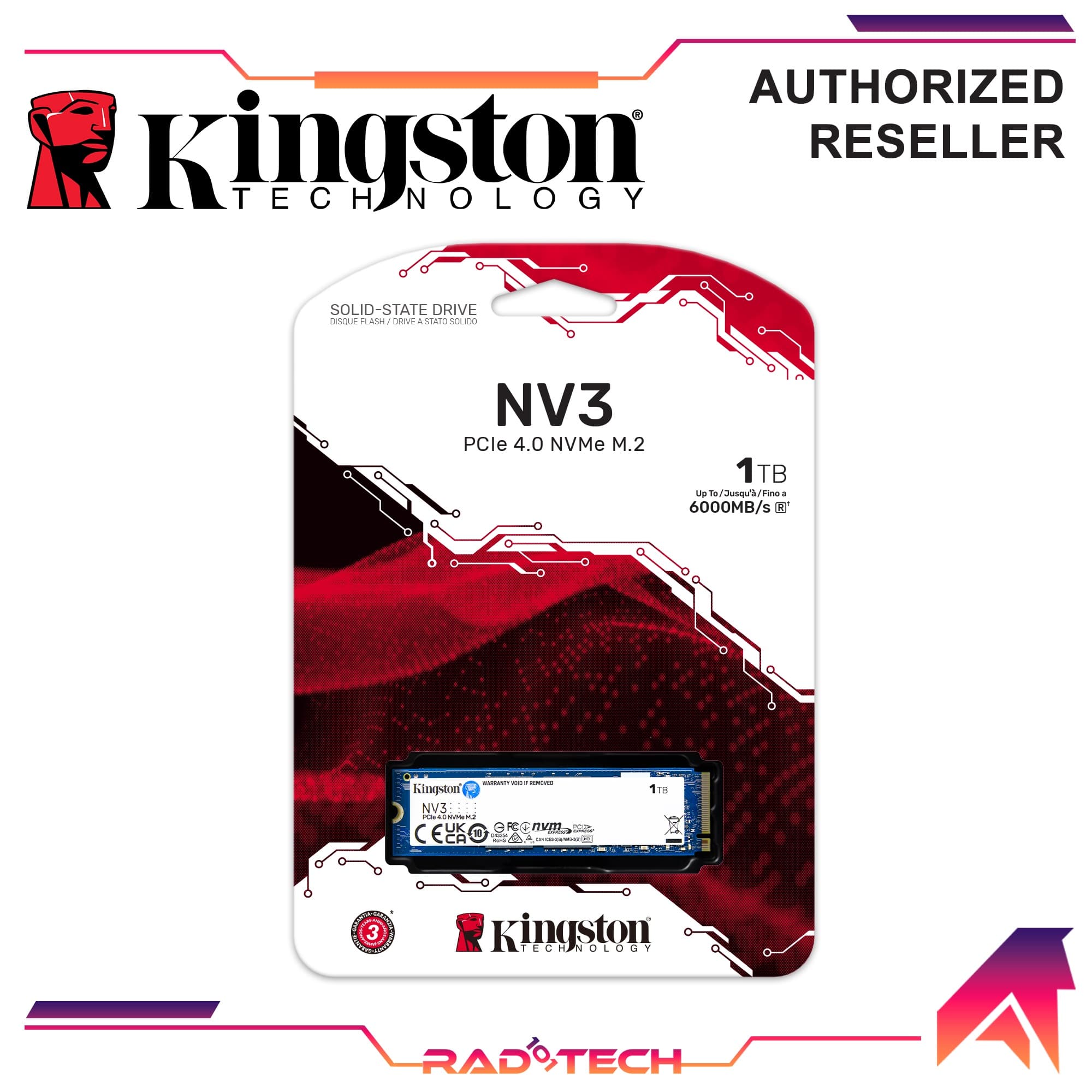 Kingston NV3 500GB/1TB/2TB M.2 2280 NVMe PCIe 4.0 Internal SSD PCIe - M.2 NVMe SSD Gen 4