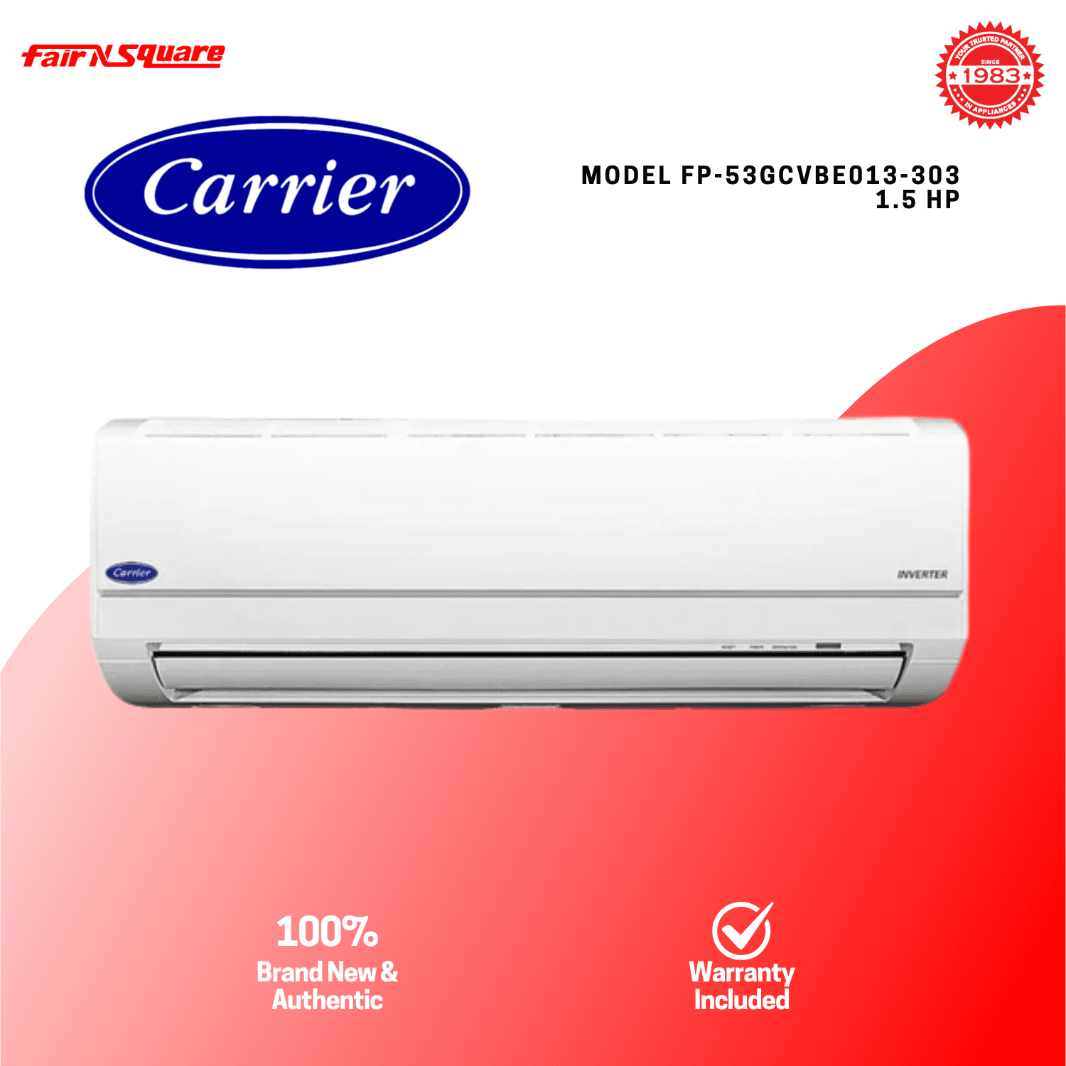 Carrier 1.5HP Inverter Split Type Aircon Alpha Series (FP-53GCVBE013-303)